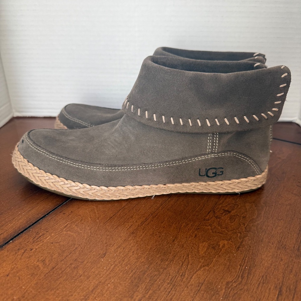 UGG Grey Suede Whipstitch Ankle Boots Women 9 Espadrille Back Zip